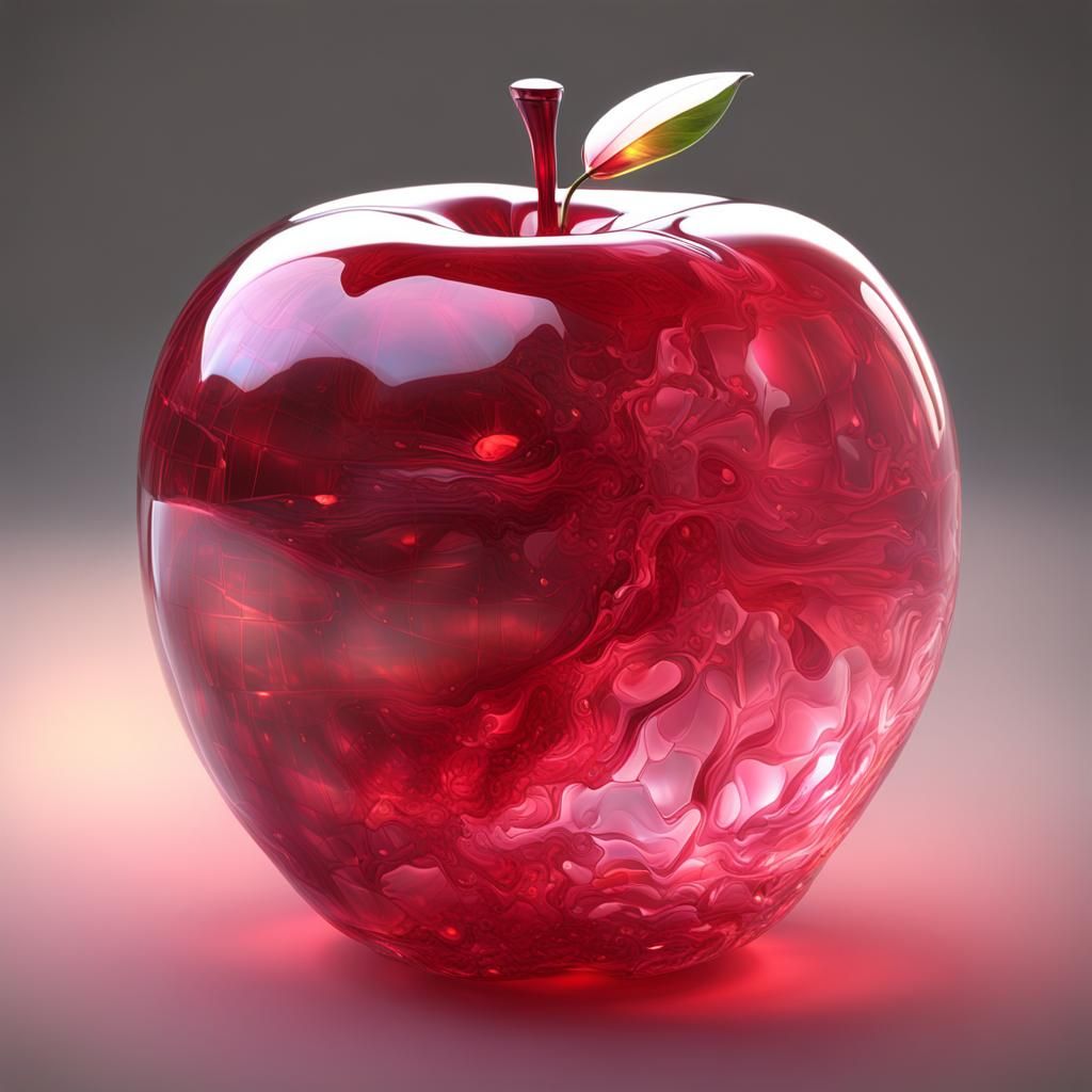 Dazzling Translucent Ruby Apple in Vibrant Fantasy Style