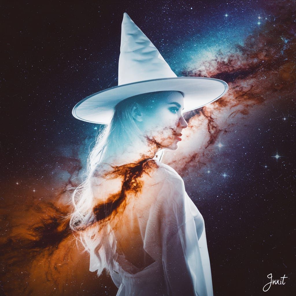 Double Exposure Witch in a Cosmic Universe
