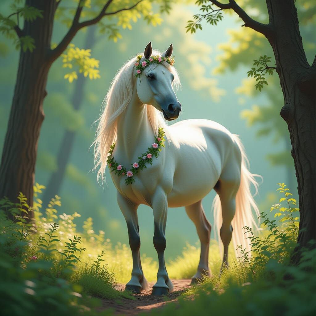 Majestic Horse in Enchanted Forest Clearing