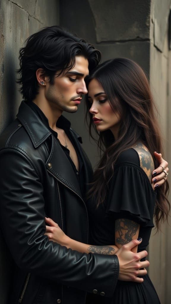 Embracing Lovers in Atmospheric Lighting