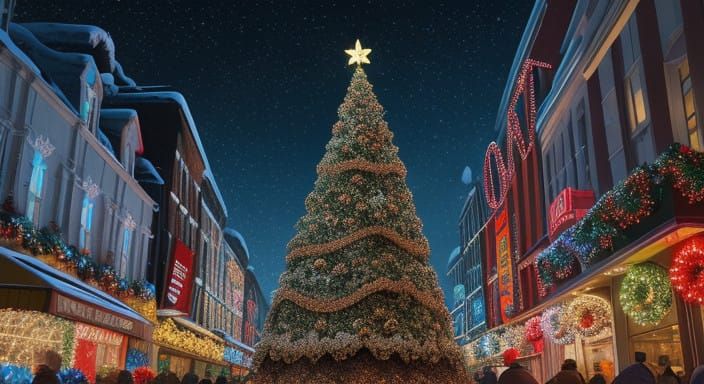 Vibrant Christmas Scene in Classic Comic Book Style