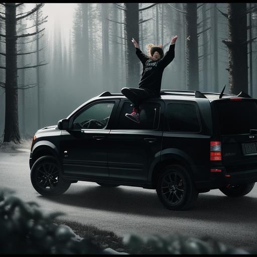 Dramatic Film Still of Girl Escaping Van