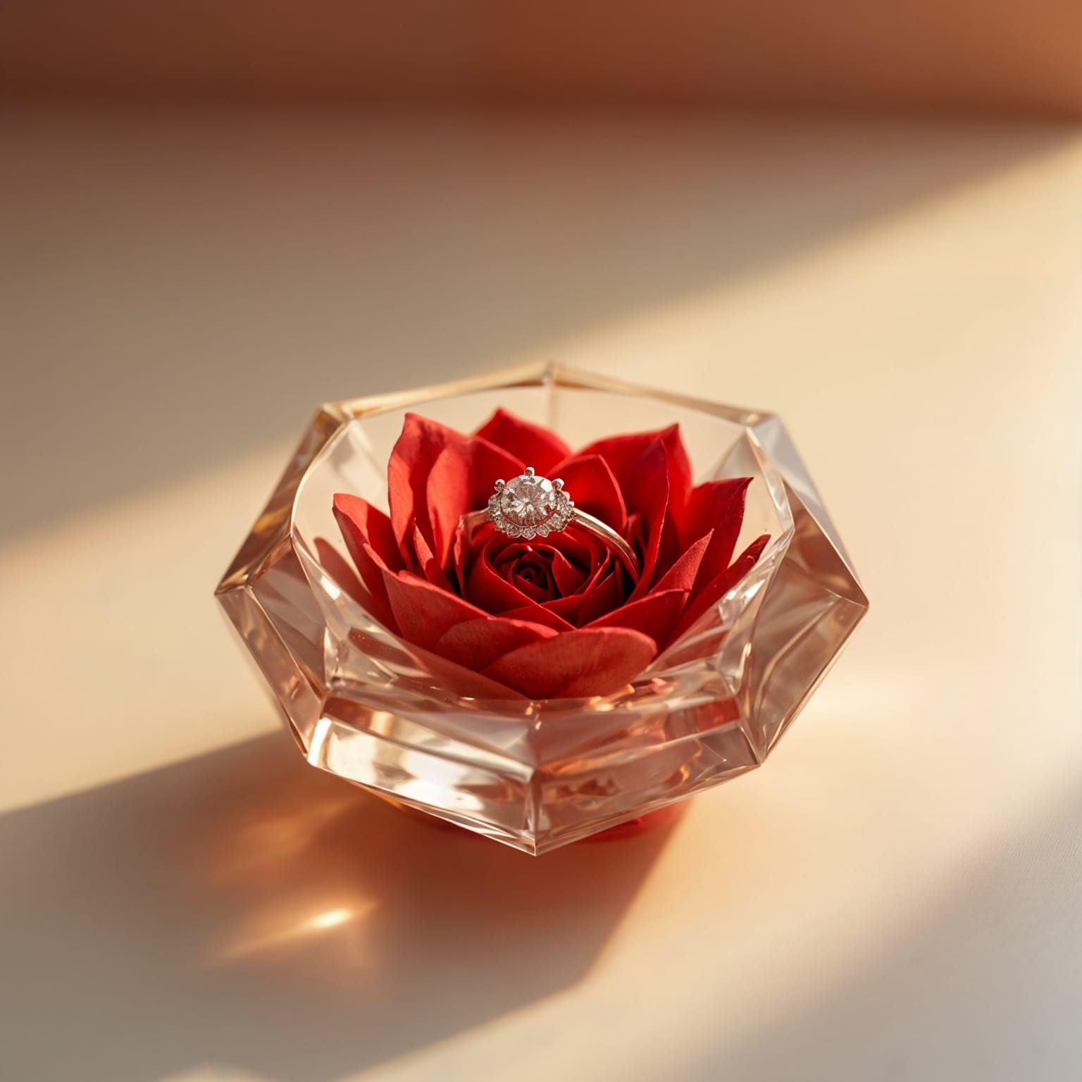 Elegant Diamond Ring Holder with Red Fabric Accent