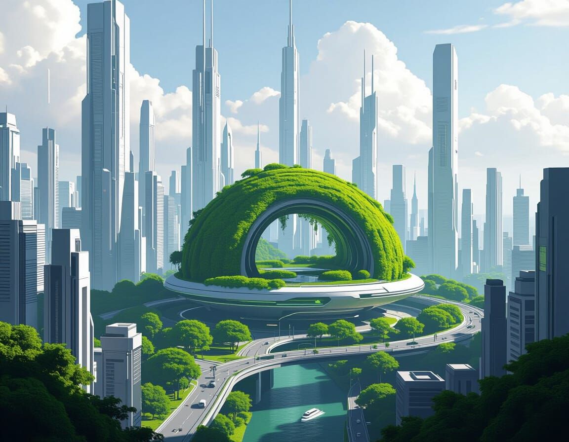 Futuristic Metropolis Meets Tranquil Oasis in Minimalist Sty...