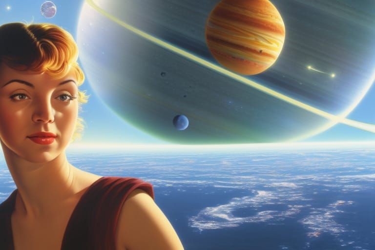 Exoplanet Waterfall View from Orbiting Spaceship