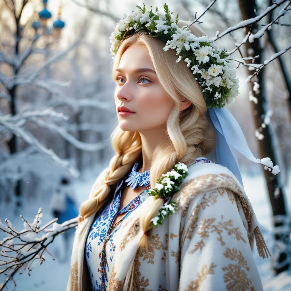 Russian Model in Snowy Moscow: Photorealistic Portrait