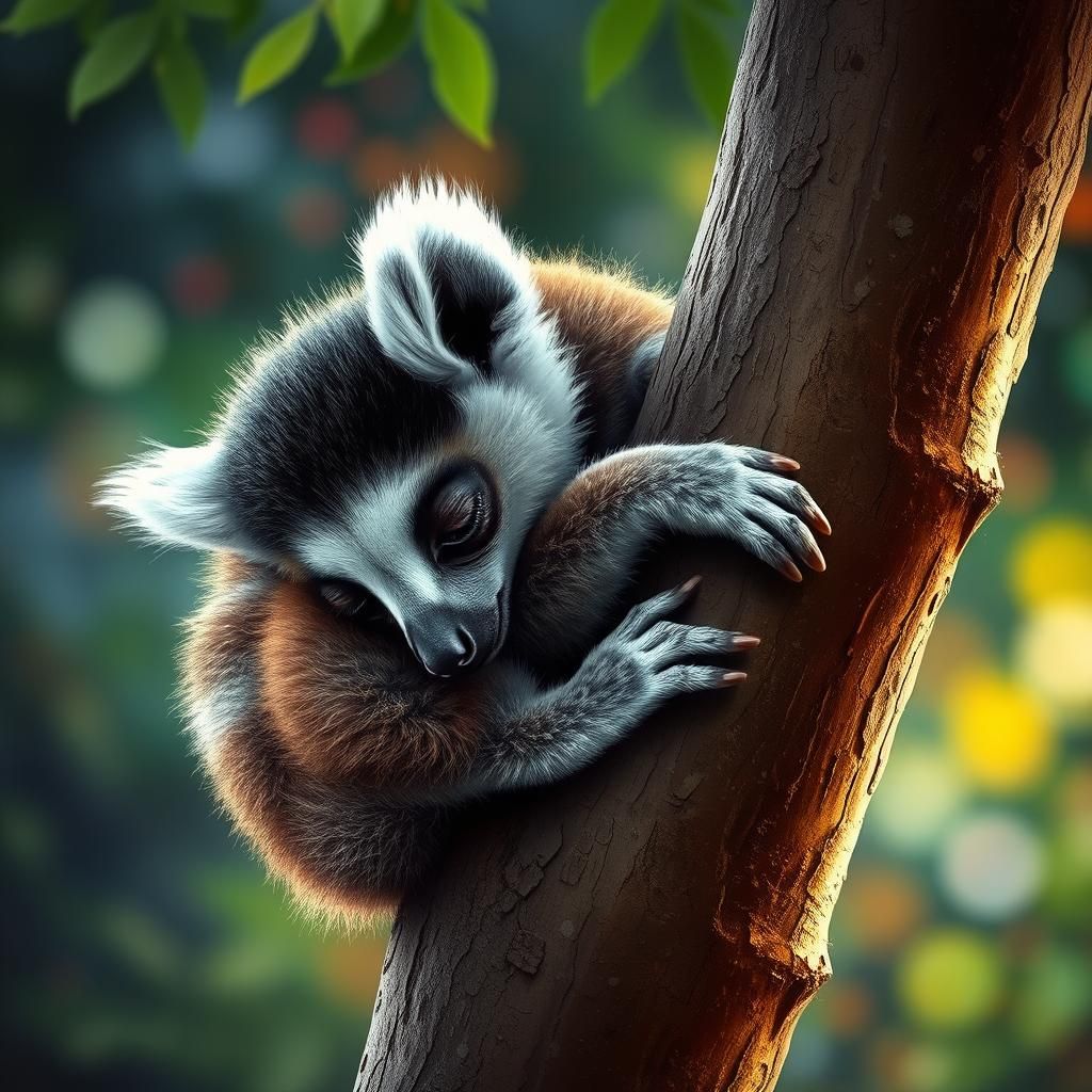Baby Lemur Napping: Hyperrealistic Splash Art