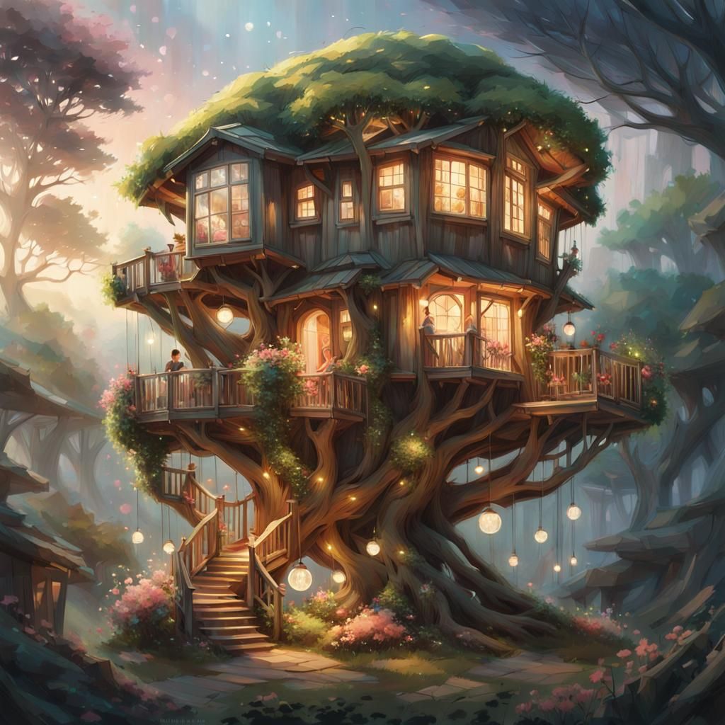 Enchanted Crystal Orb Treehouse in Hyper-Realistic Style