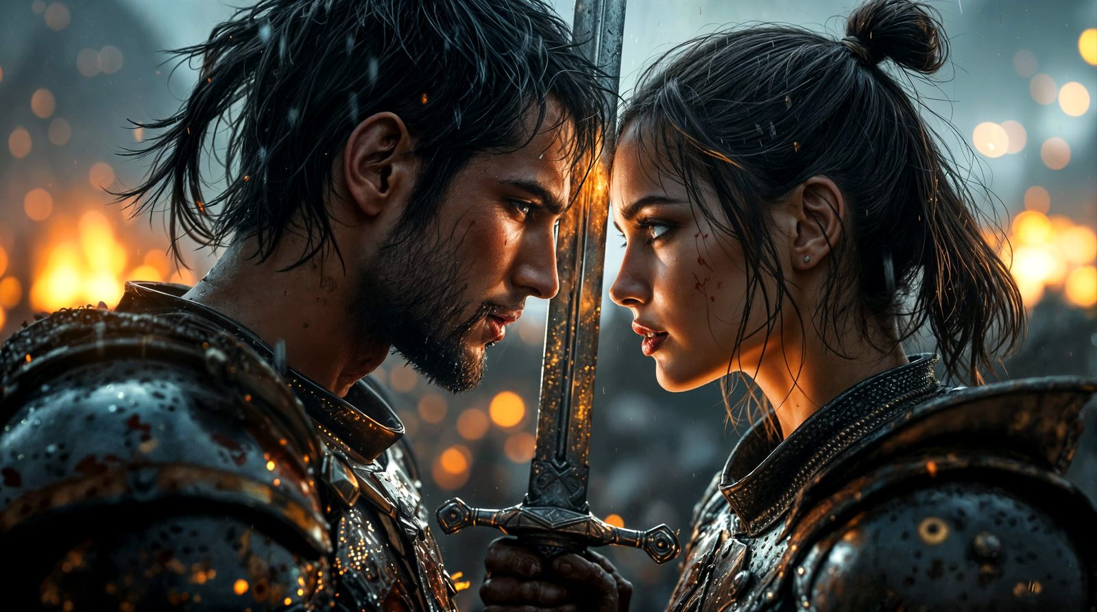 Love Blooms on Battlefield in Photorealistic Image