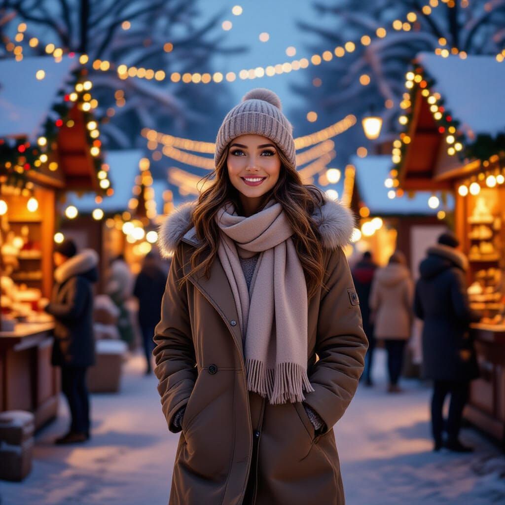 Woman at Christmas Fair, Detailed Digital Art