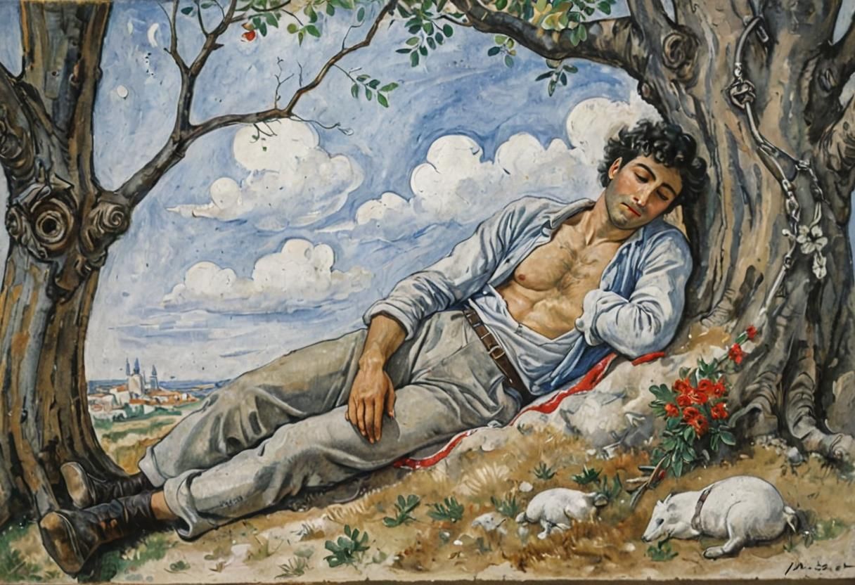 A Sardinian Man at Rest, Surrounded by Symbolism