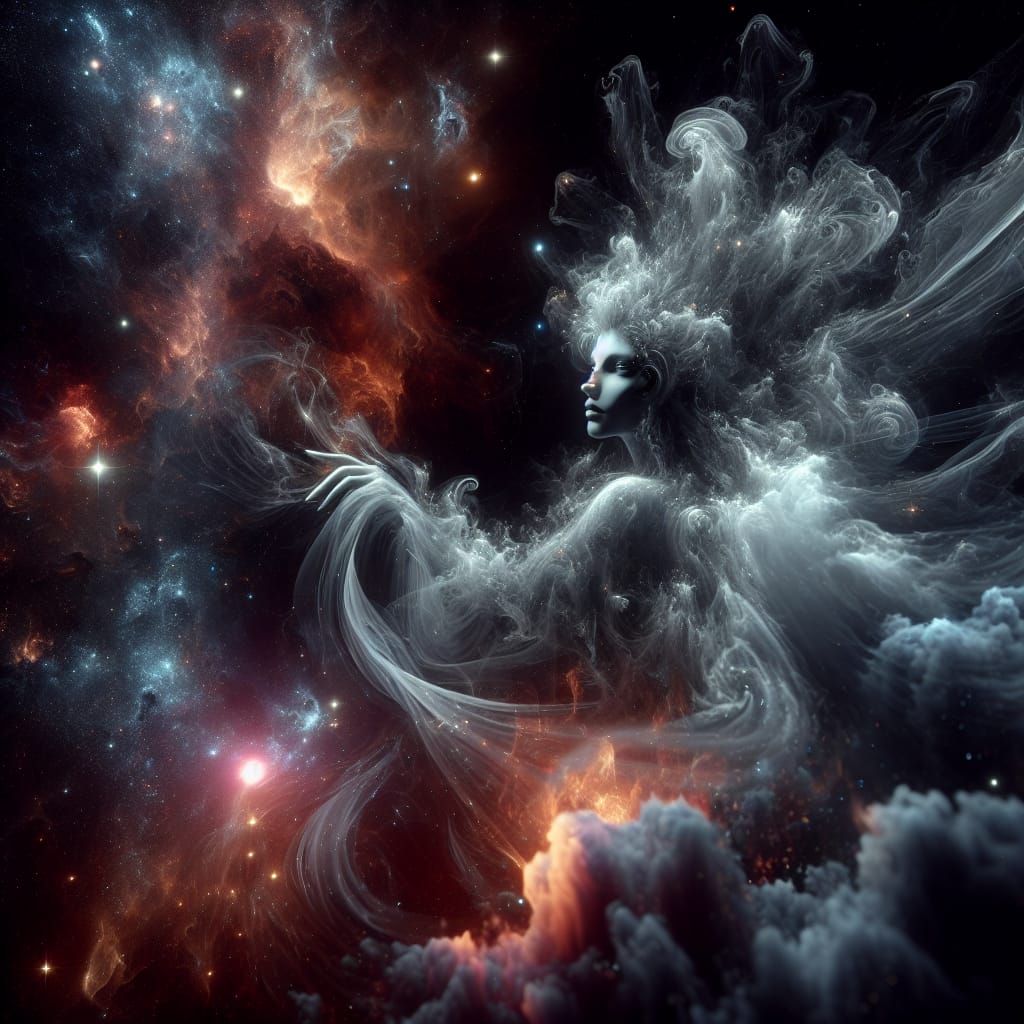 Ethereal Smoke Goddess Orchestrates Galaxy in Hyperrealistic...