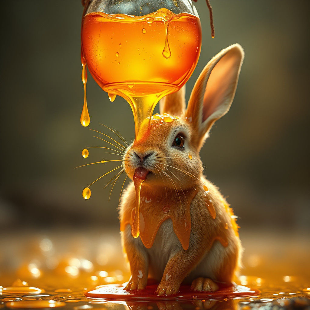 Honey-Dripping Rabbit in Surreal Fantasy Art