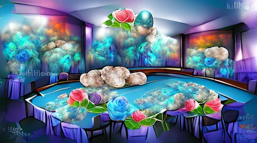 Ethereal Cloud Pool Room with Iridescent Roses