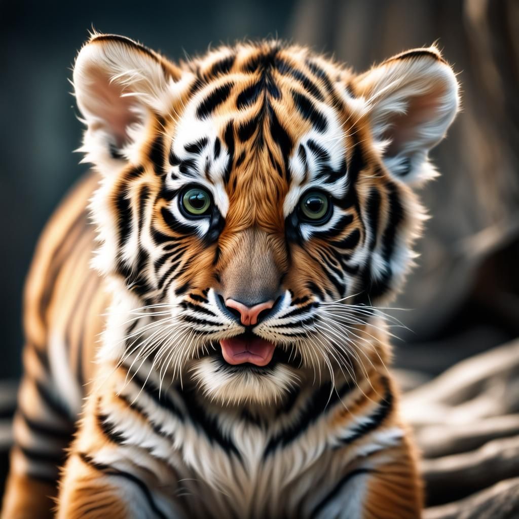 Hyperrealistic Baby Tiger Portrait in Cinematic Style