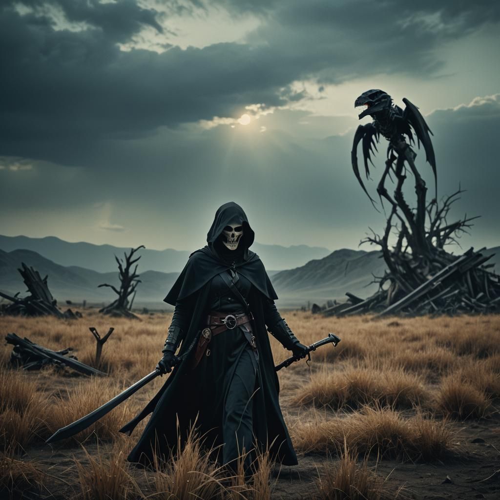 Dramatic Film Still of a Female Reaper