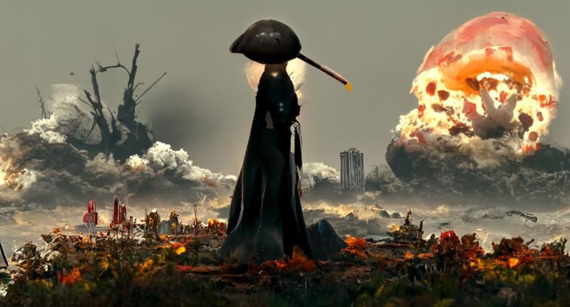 Grim Reaper Amidst Atomic Explosion: Renaissance Matte Paint...