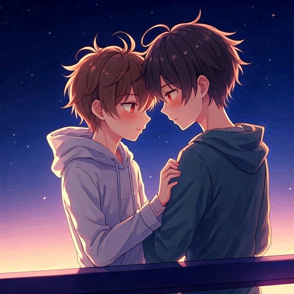 Anime Boys Share a Tender Moment Under Starry Skies
