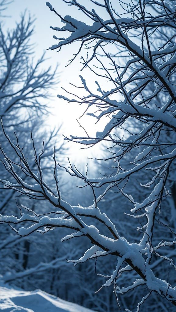 Winter Landscape in Monochromatic Hues Highlights Tree Silho...