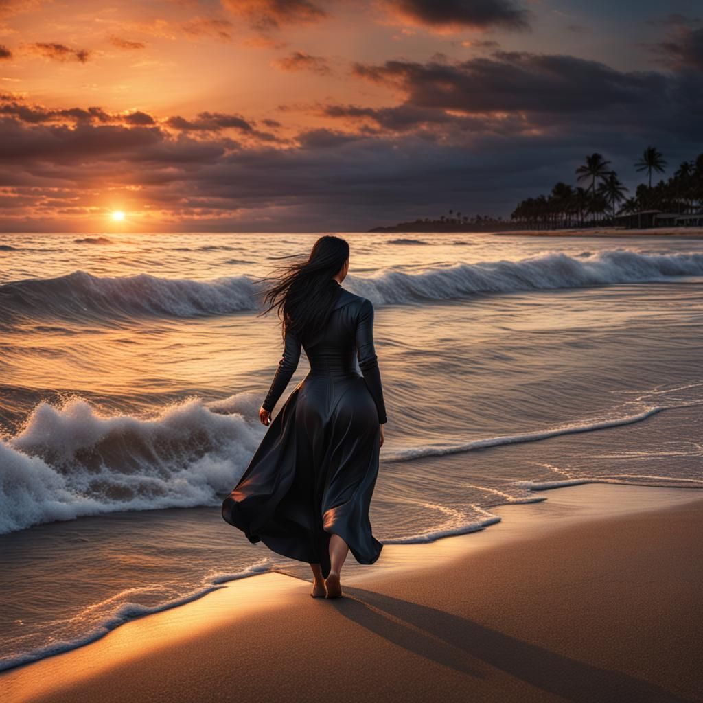 Hyperrealistic Kim Kardashian Sunset Beach Portrait