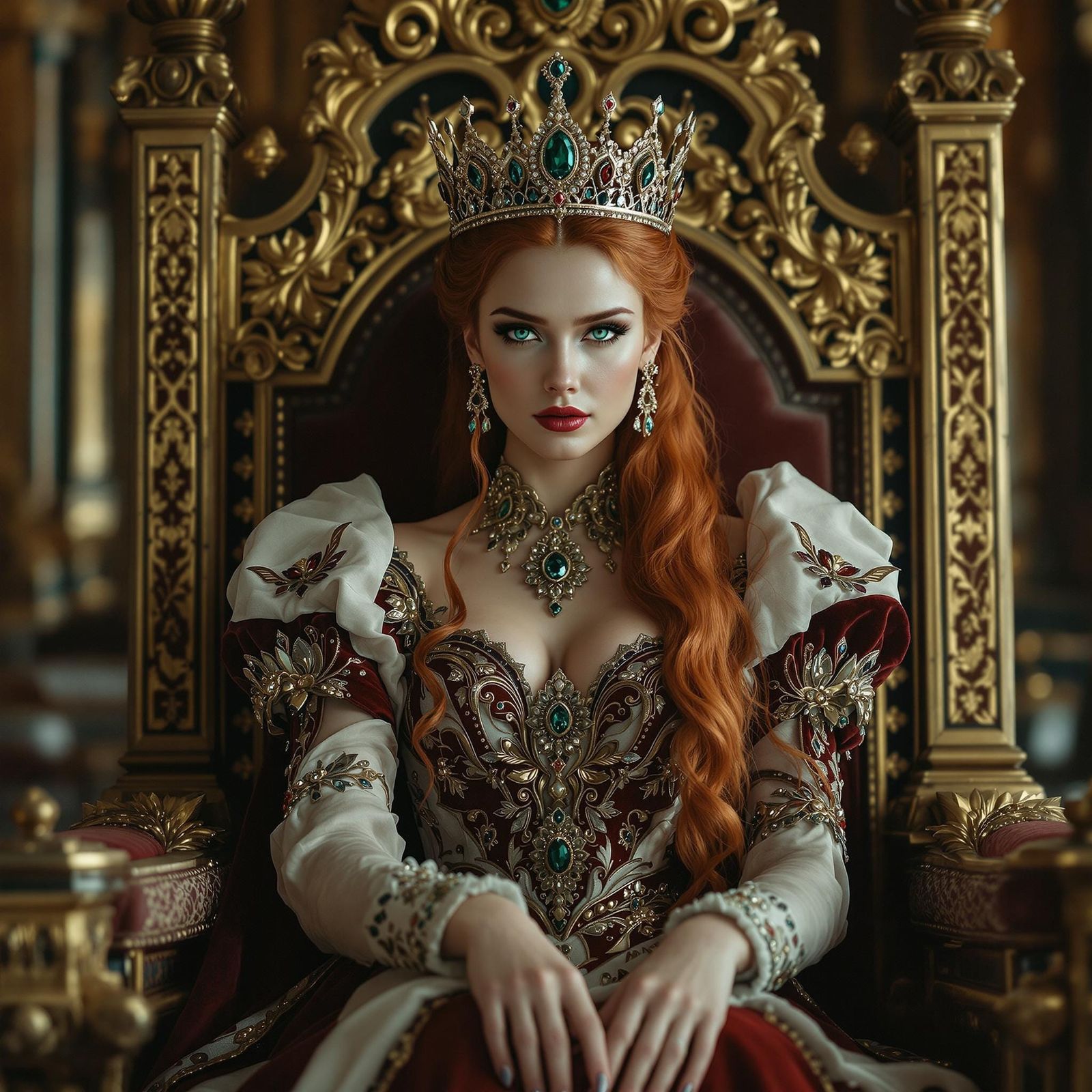 Medieval Queen on Throne in Photorealistic 16k