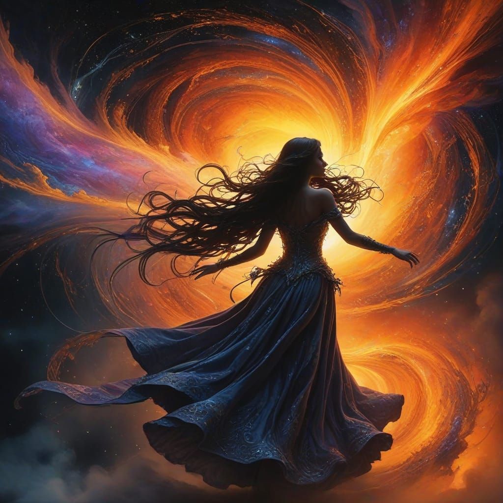 Celestial being rises from cosmic chaos