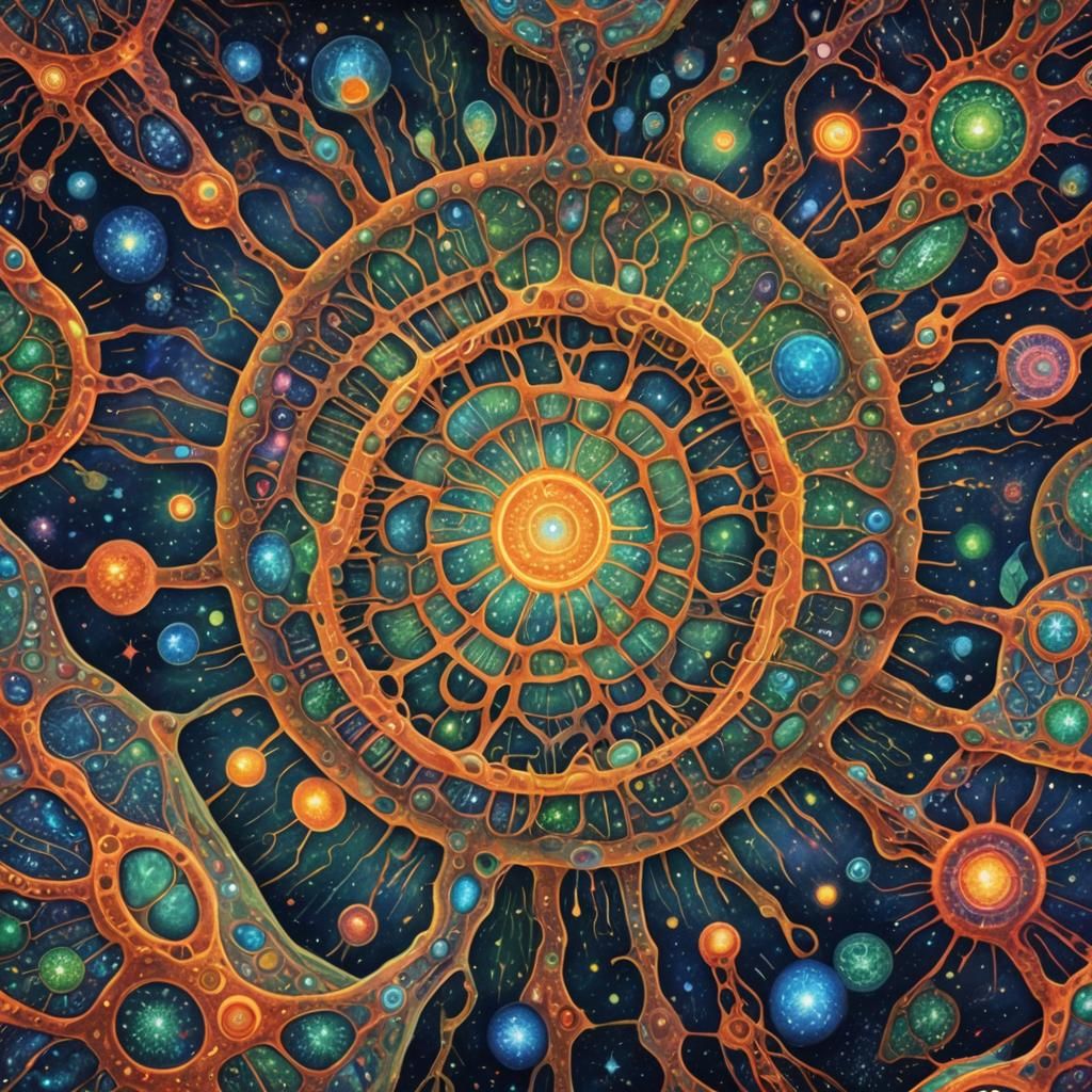 Detailed Holographic Illustration of Mitochondria