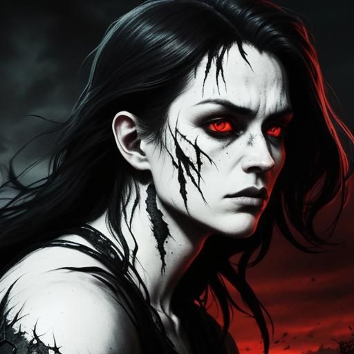 Brooding Warrior in Dark Fantasy Landscape