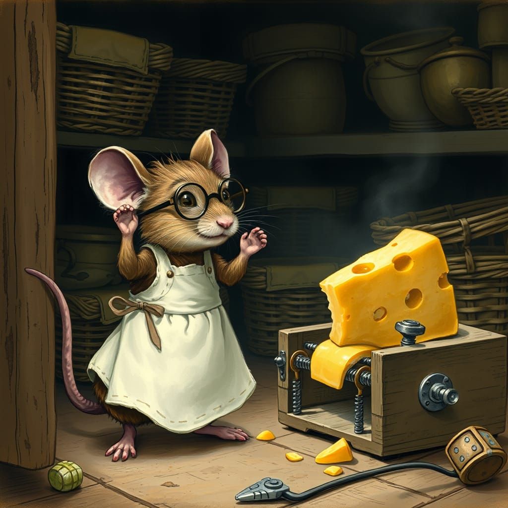Mouse and Mousetrap in Beatrix Potter Style