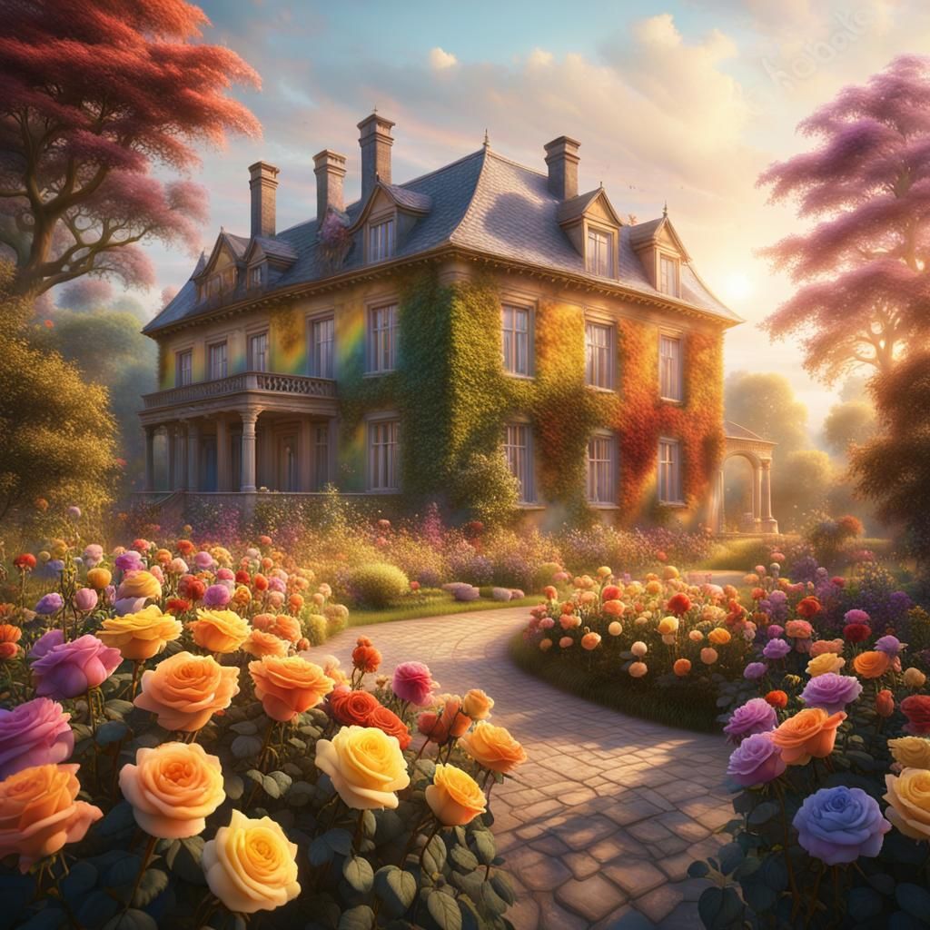 Rainbow Roses Bloom in Dreamy Garden