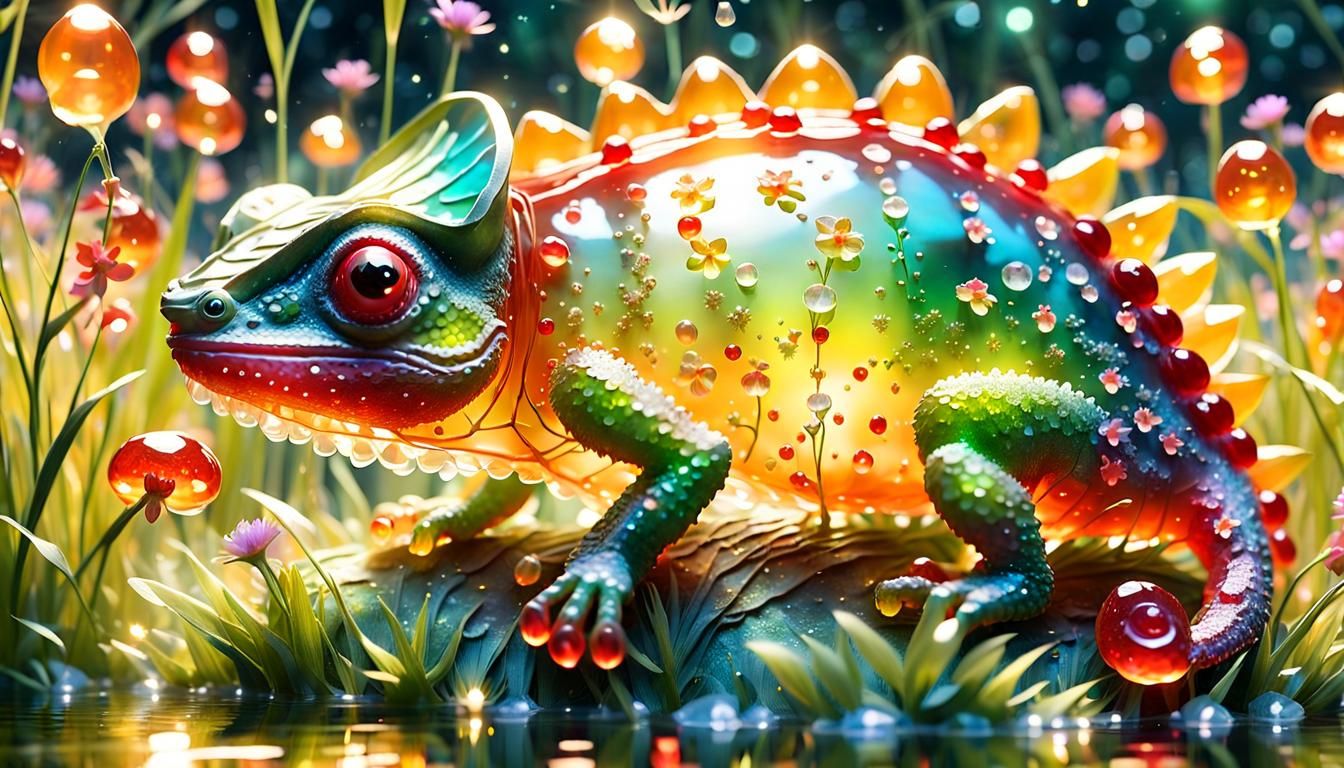 Jelly Chameleon Sculpture in Fantasy Forest