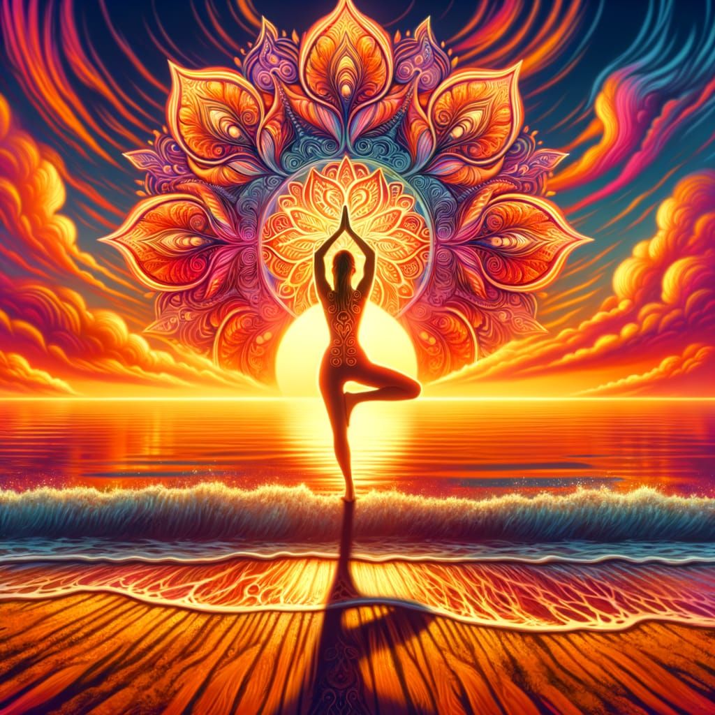 Sunset Yoga Silhouette: Standing Tree Pose