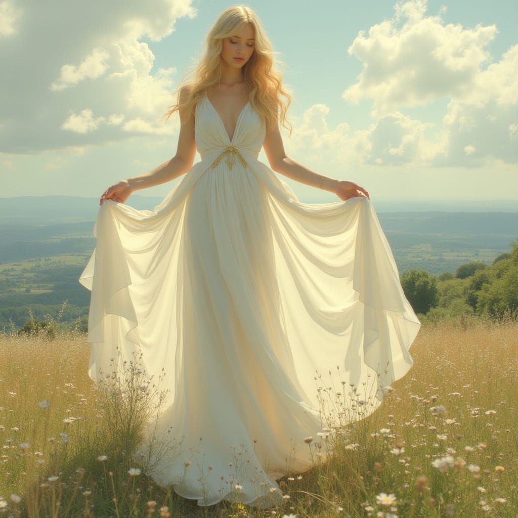 Woman in White Gown: Impressionist Art Nouveau