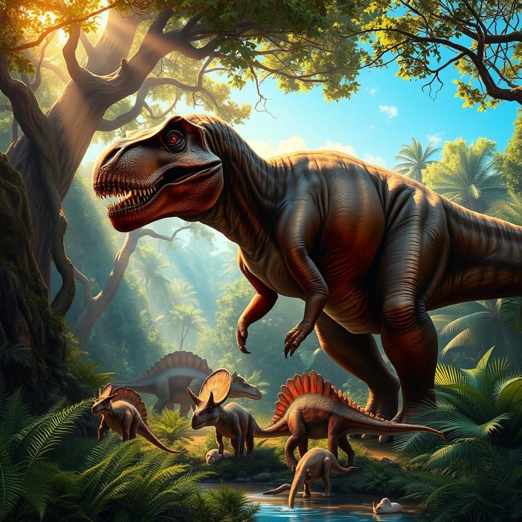 Majestic T-Rex Stands Tall in Lush Prehistoric Jungle