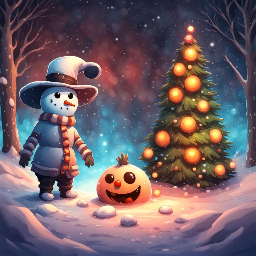 Chibi Snowman with Oversized Head and Petite Body