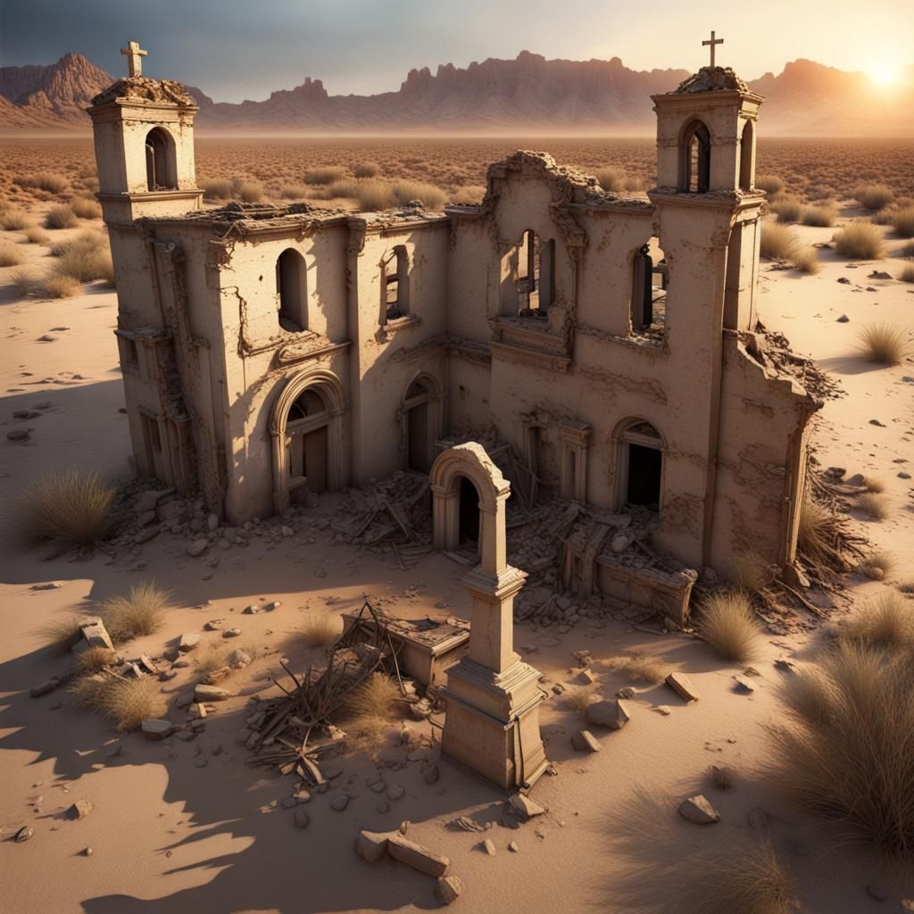 Abandoned Desert Church at Sunset in Unreal Engine