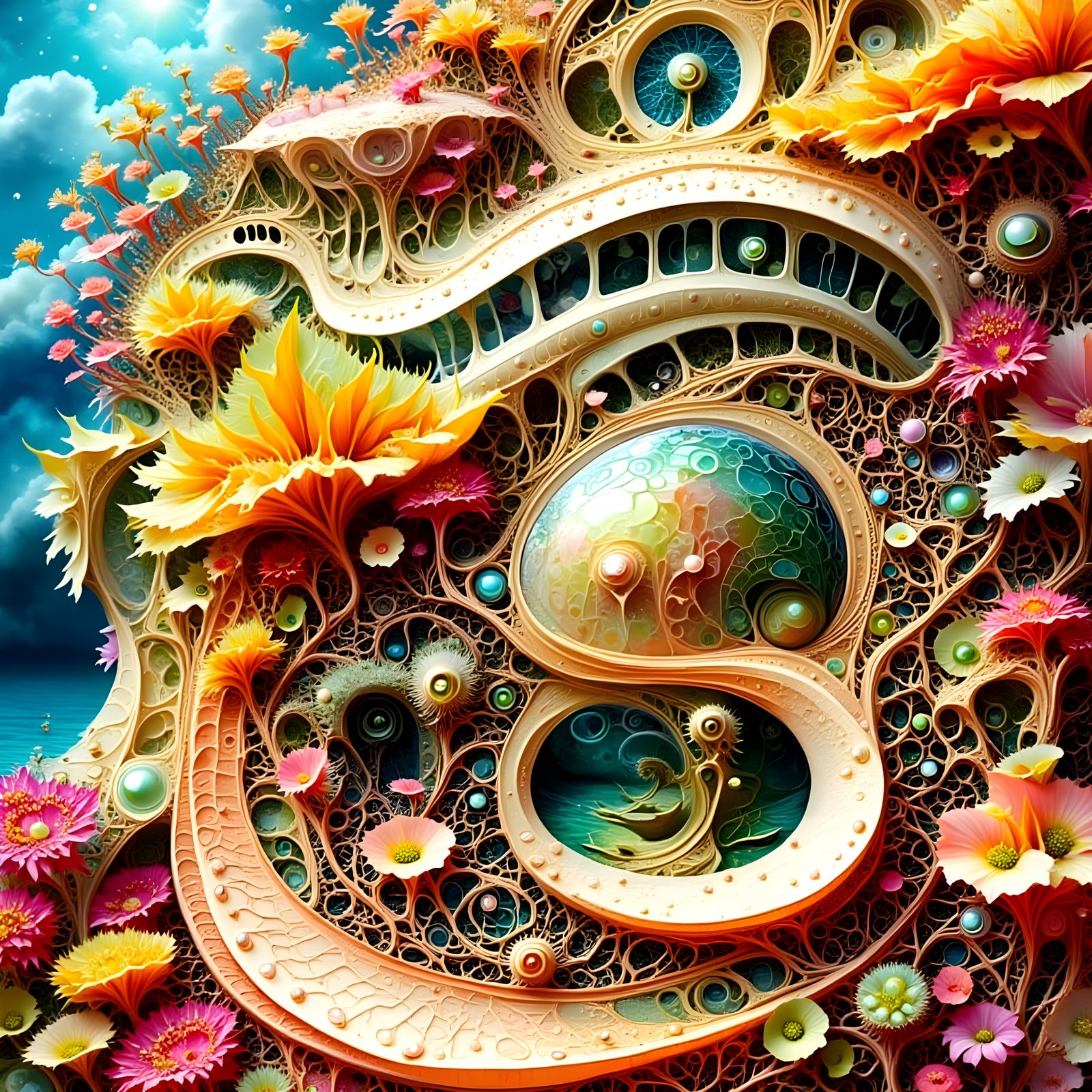 Rainbow Fractal Escher Tessellation: Futuristic Abstract Bot...