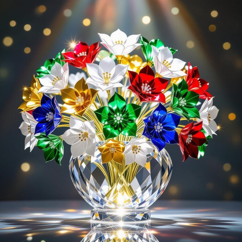 Crystal Chinese Vase Filled With Glittering Flowers