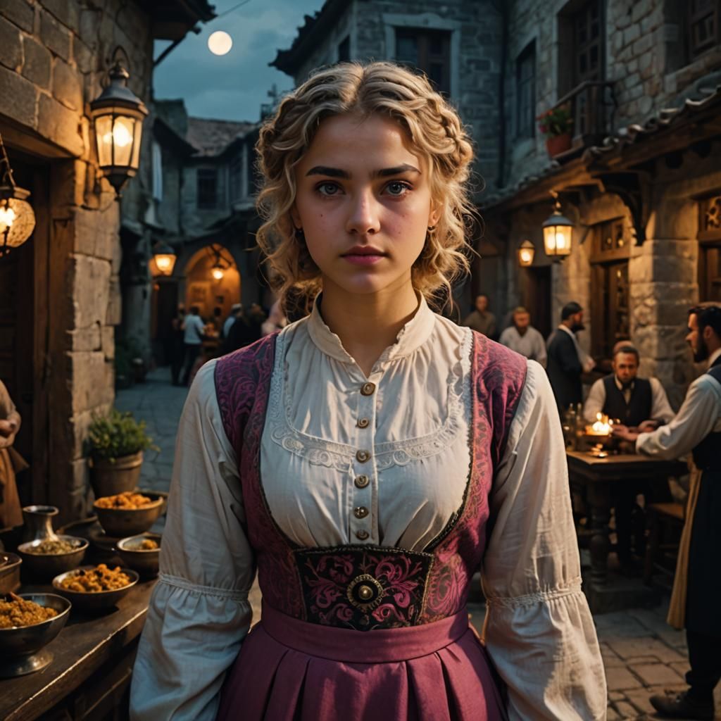 Young Turkish Waitress in Autumn Night