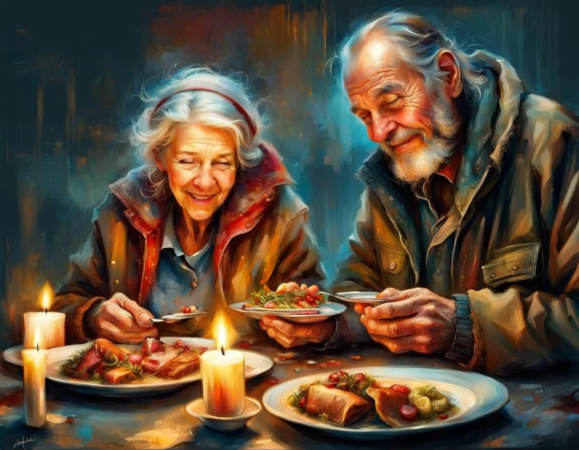 Heartwarming Candlelit Dinner of Homeless Couple