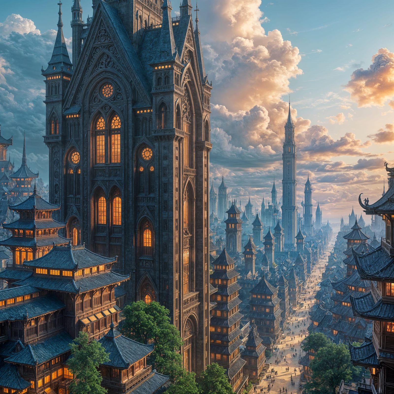 Futuristic Gothic Skyscraper in Japanese Metropolis