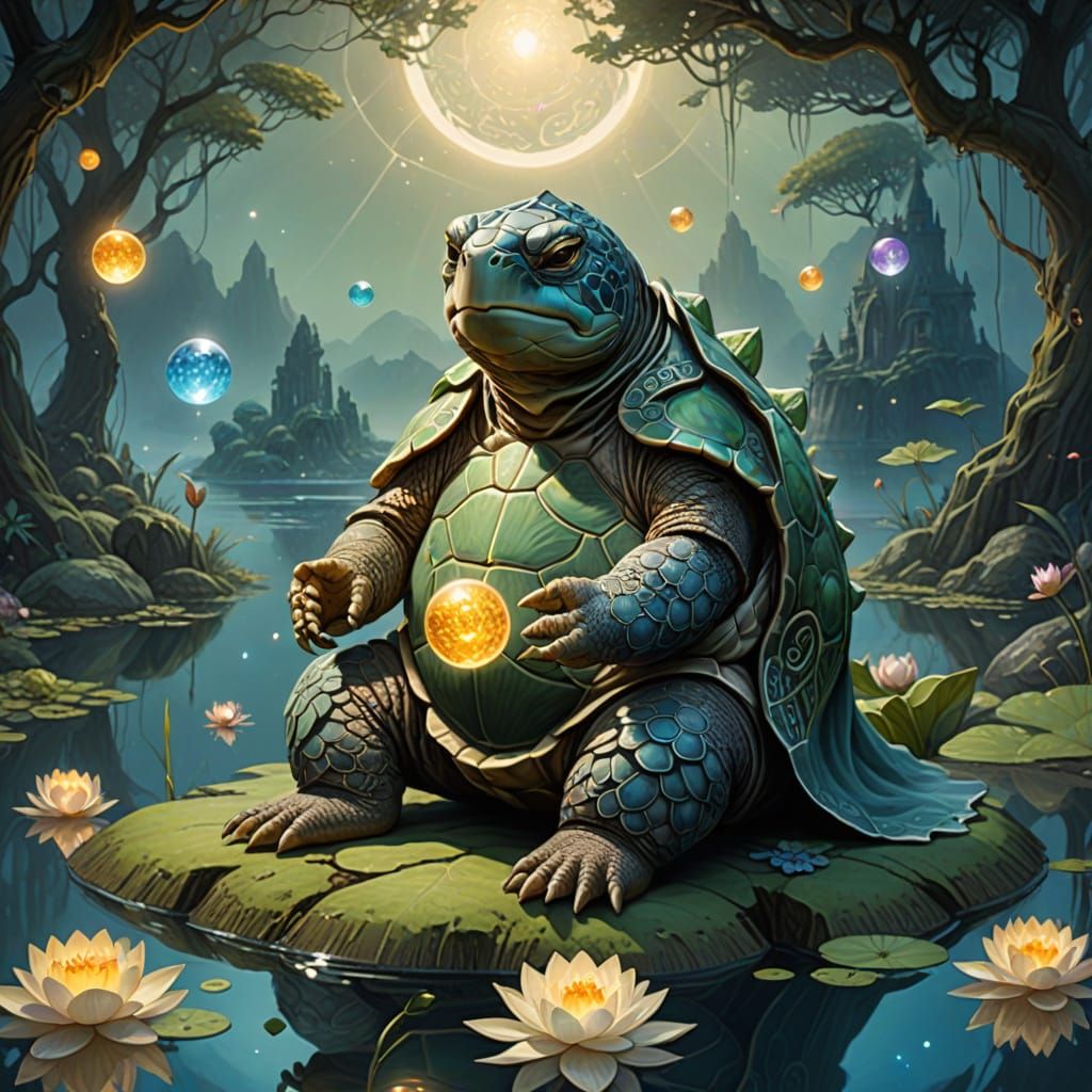Mystical Turtle Sage on a Celestial Island