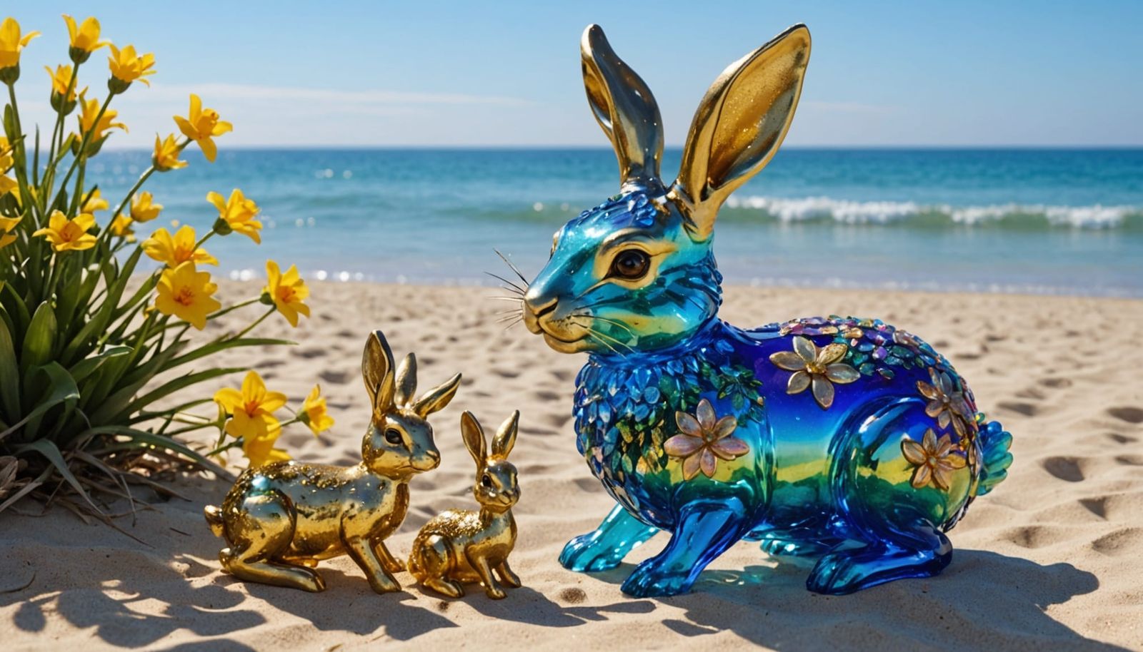 Iridescent Jackalope and Duckling Beach Holiday Sculpture
