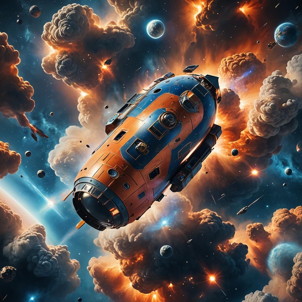 Space Capsule Drifting Through Nebula in Digital Art