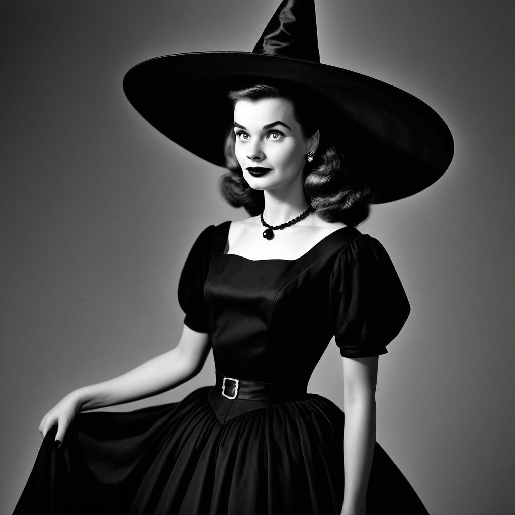 Classic Witch in 1950s Style, Black and White