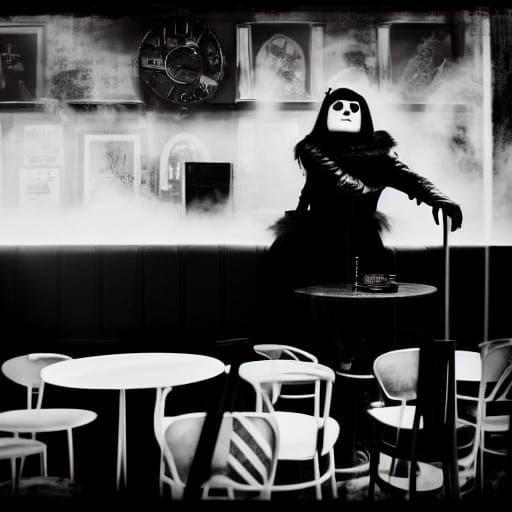 Goth Model with Dogs in Film Noir Style