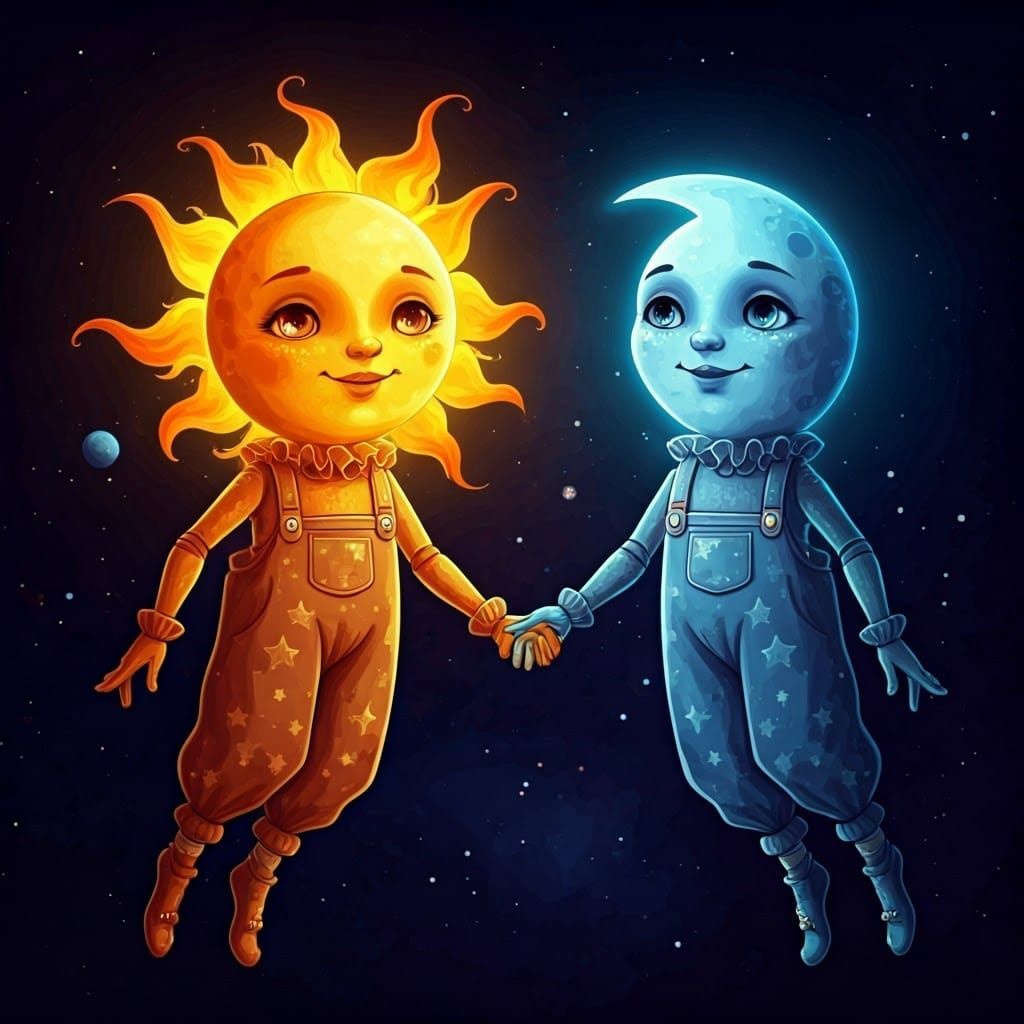 Sun and Moon Holding Hands in Space