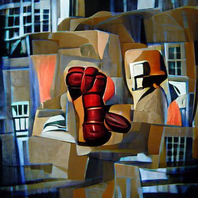 Boxing Gloves in Cubist Film Noir Impasto Style