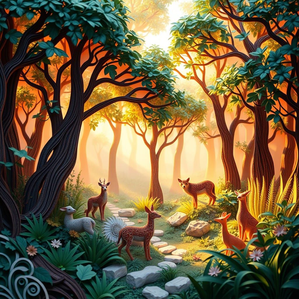 Whimsical Forest Landscape in Paper Quilling Style