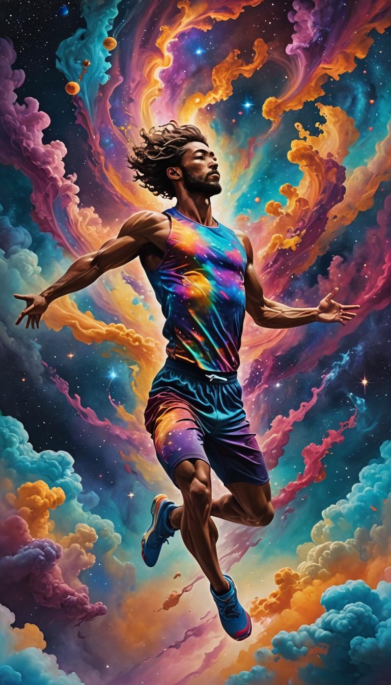 Cosmic Athlete's Nebula Workout: Fantasy Concept Art